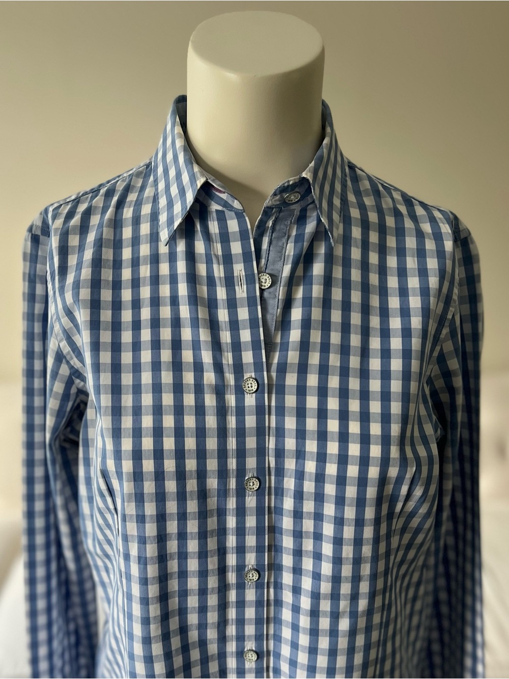 Women’s Brooks Brothers Blue & White Gingham Tailored Shirt Quiet Luxury